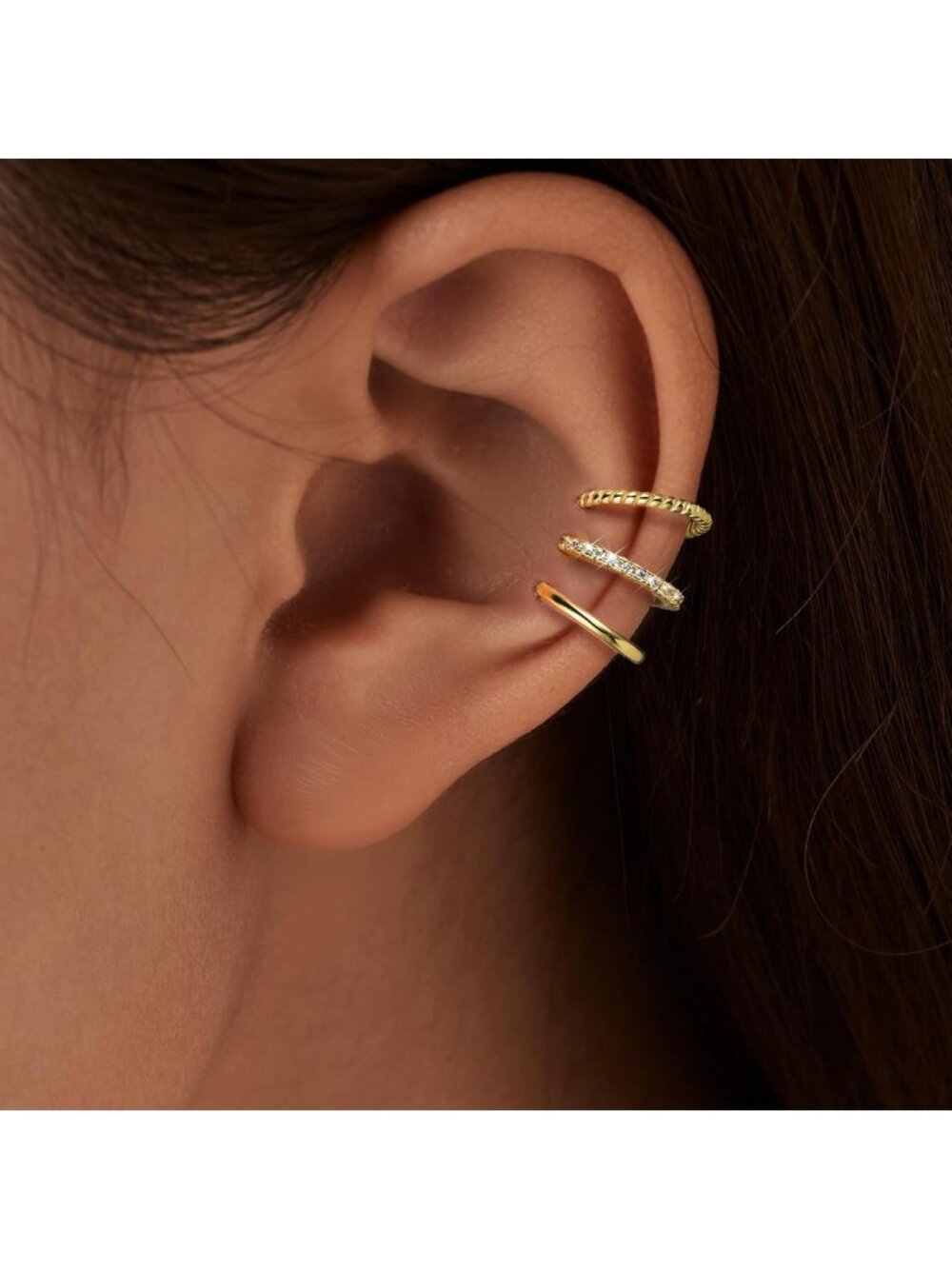 Stylish 3-Piece Non-Piercing Ear Cuffs in 925 Sterling Silver for Women - Picture 2 of 7